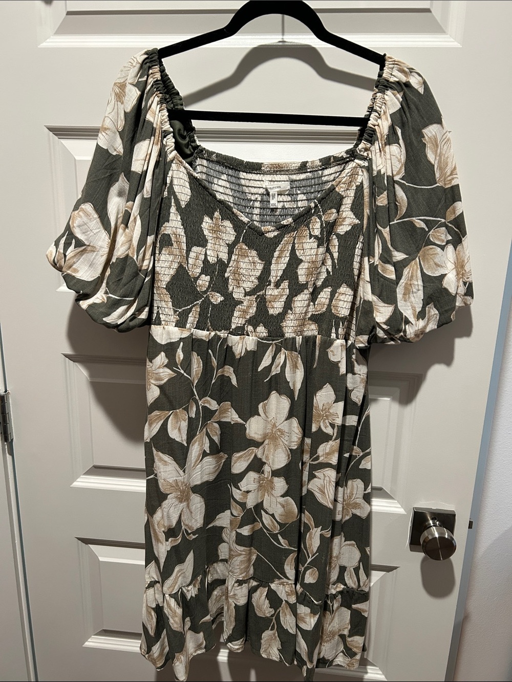 Maurices Olive Floral Puff-Sleeve Midi Dress